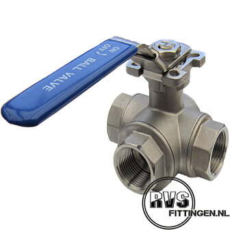 RVS 3-wegkogelkraan T-borging LD 1.1/2"