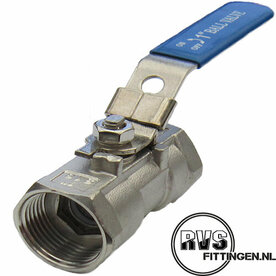 RVS Kogelkraan 1-delig bi-bi draad 1/2"