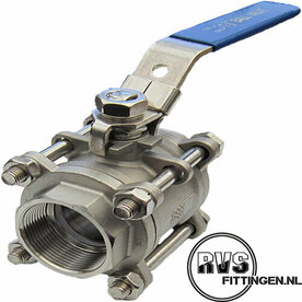RVS Kogelkraan 3-delig bi-bi draad 3/8"