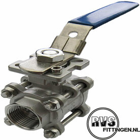 RVS Kogelkraan 3-delig FB LD bi/bi draad ISO TOP 1/2"